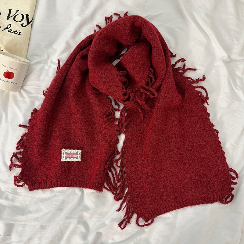 小众设计边框须须流苏糖果色针织围巾女冬季韩系ins加厚保暖SD91