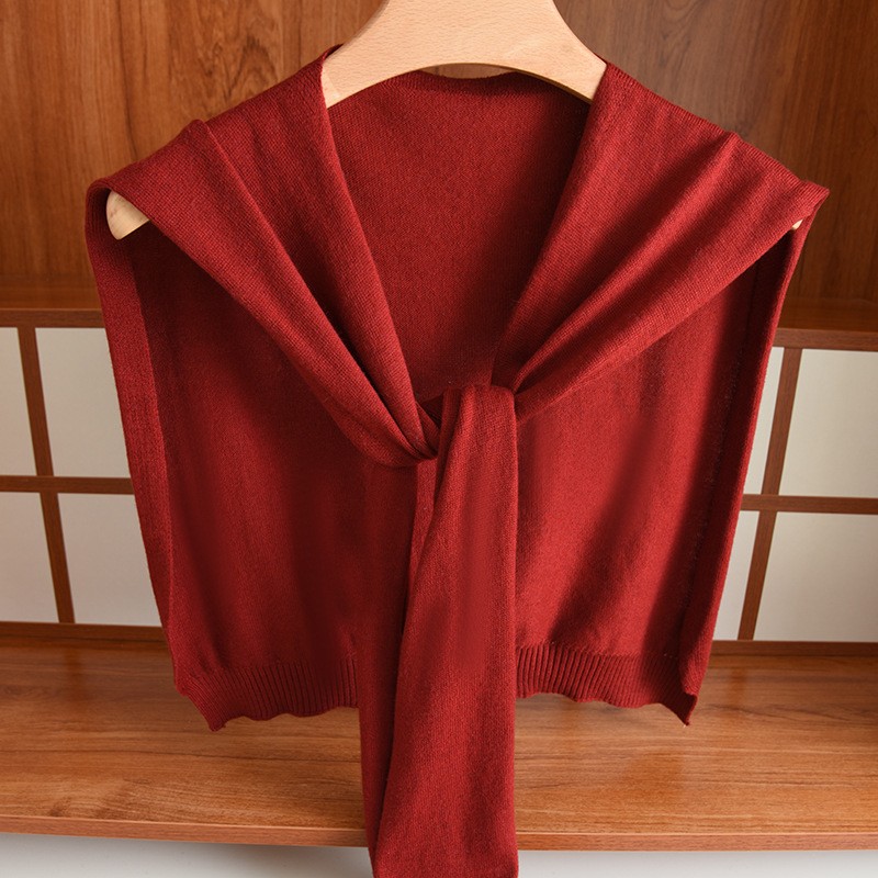 春夏羊毛线外搭小披肩针织打结薄款羊绒围巾女护颈围脖搭护肩HB77