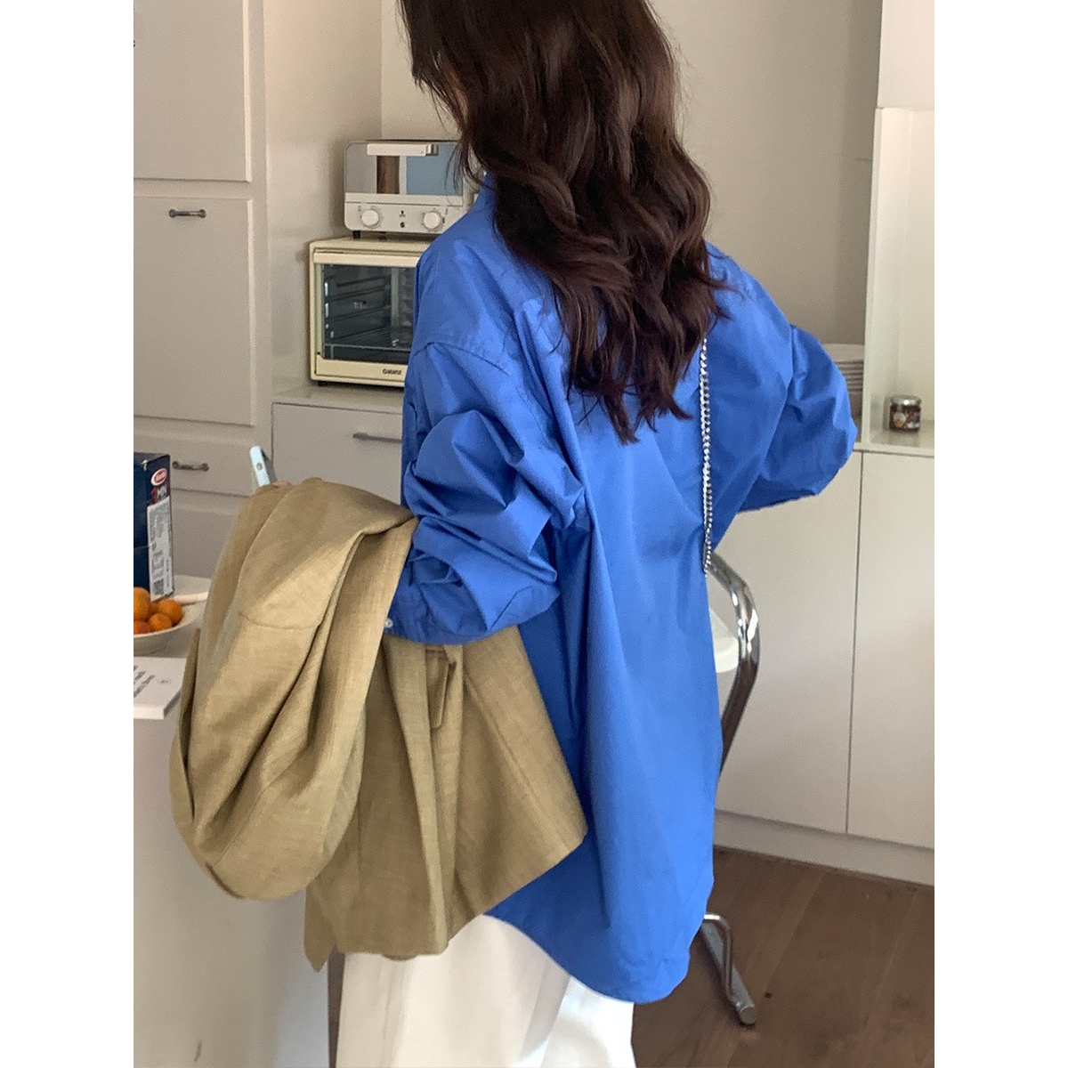 克莱因蓝衬衫女新款韩版宽松休闲百搭长袖衬衣上衣时尚百搭ce49