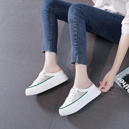 半拖鞋女鞋夏季2026新款内增高外穿厚底松糕半托小白鞋夏款SS98