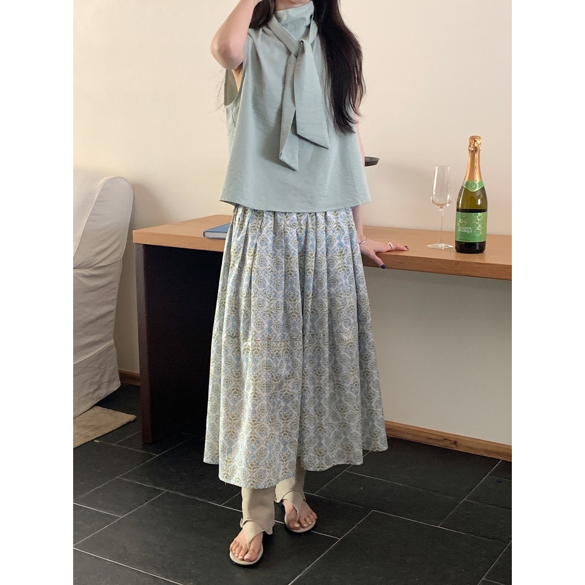 复古碎花松紧腰半身裙女新款韩版高腰显瘦百搭a字长裙ce53