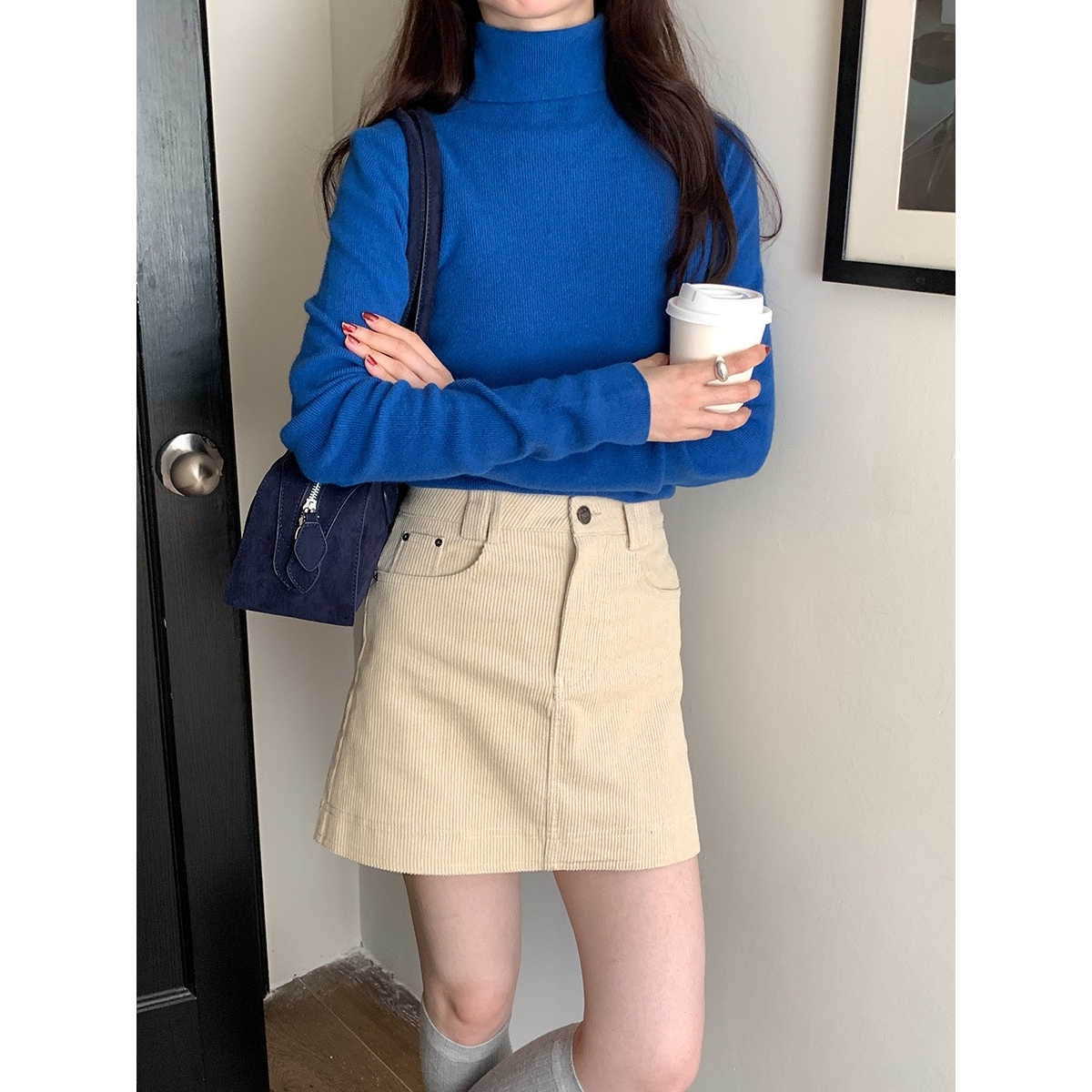 复古高腰灯芯绒a字短裙女秋冬新款防走光内衬简约百搭条绒半ce63