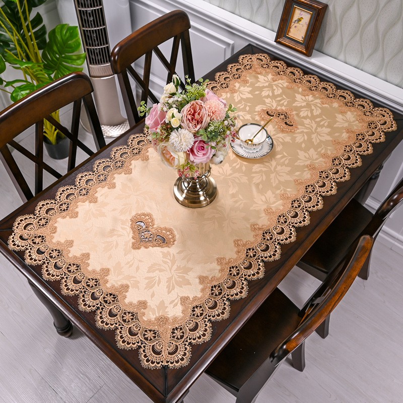 蕾丝茶几桌布长方形餐桌垫布防尘盖布网纱餐桌装饰垫欧式茶几DF31