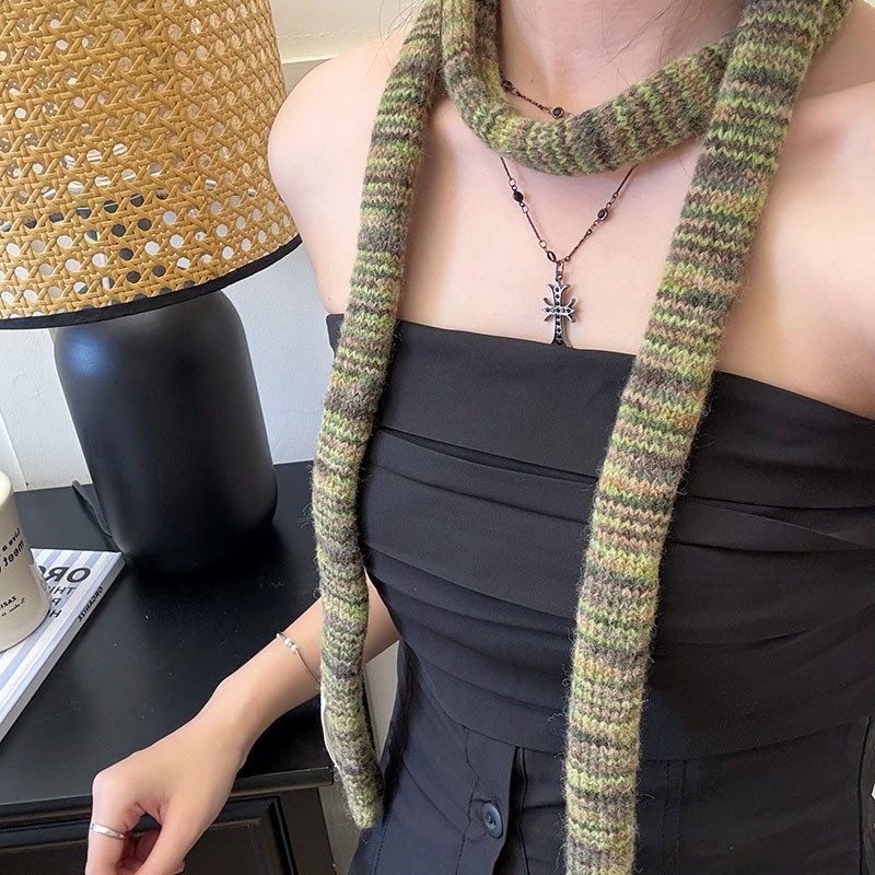 原创设计甜酷ins风~羊毛渐变喷毛纱秋冬新款百搭围巾细长腊肠SD46