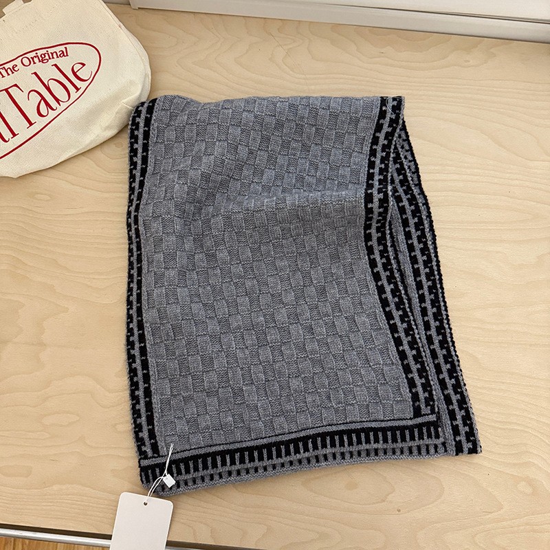 Xiao香风撞色边框纯色棋盘格针织围巾女冬季保暖百搭仿羊绒围SD58