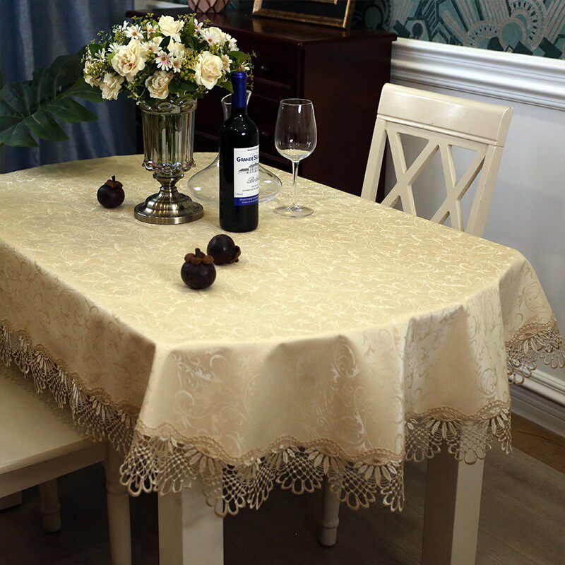 椭圆形蕾丝防水防油免洗餐桌桌布美式可折叠圆桌家用新中式台DF07