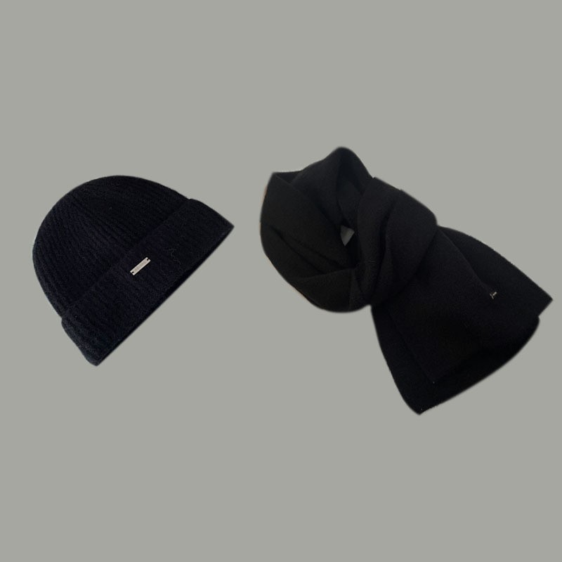 【套装】羊毛混纺围巾帽子纯色针织高级感组合二件套冬季毛线SD83