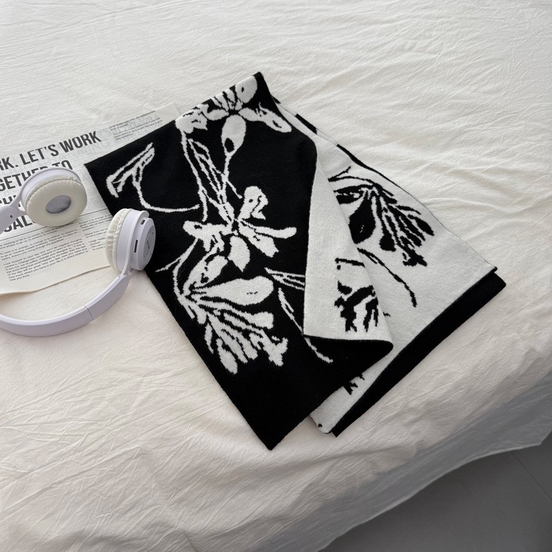 复古鸢尾花围巾韩系氛围感柔软舒服新款冬季保暖针织学生围脖SD12