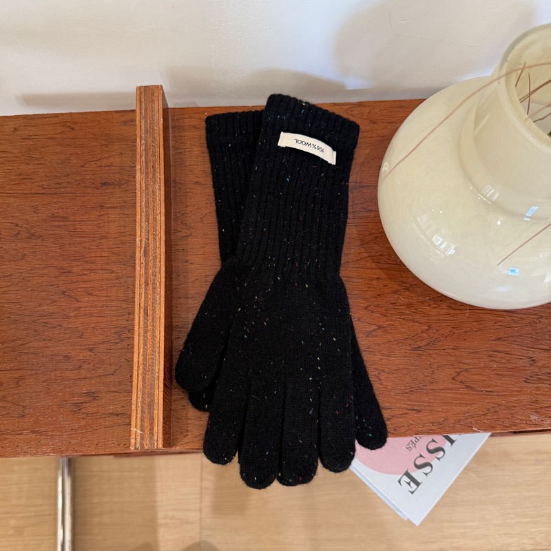 ins风100%全羊毛点点纱分指秋露指手套纯羊毛针织手套SD02
