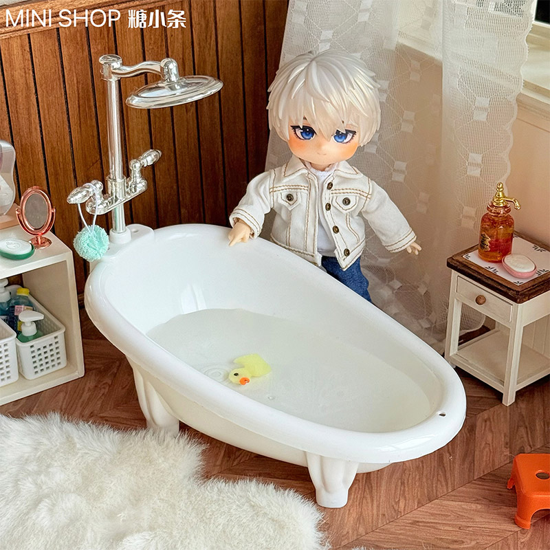 糖小条12分白色花洒浴缸迷你微缩模型娃用浴室场景ob11卫生间