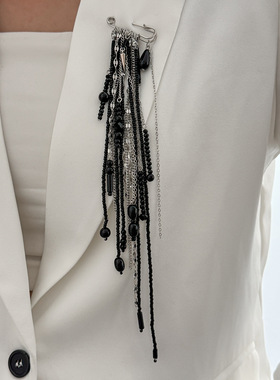 Ins博主同款欧美复古流苏通勤多用别针哥特长款串珠水晶装饰胸针
