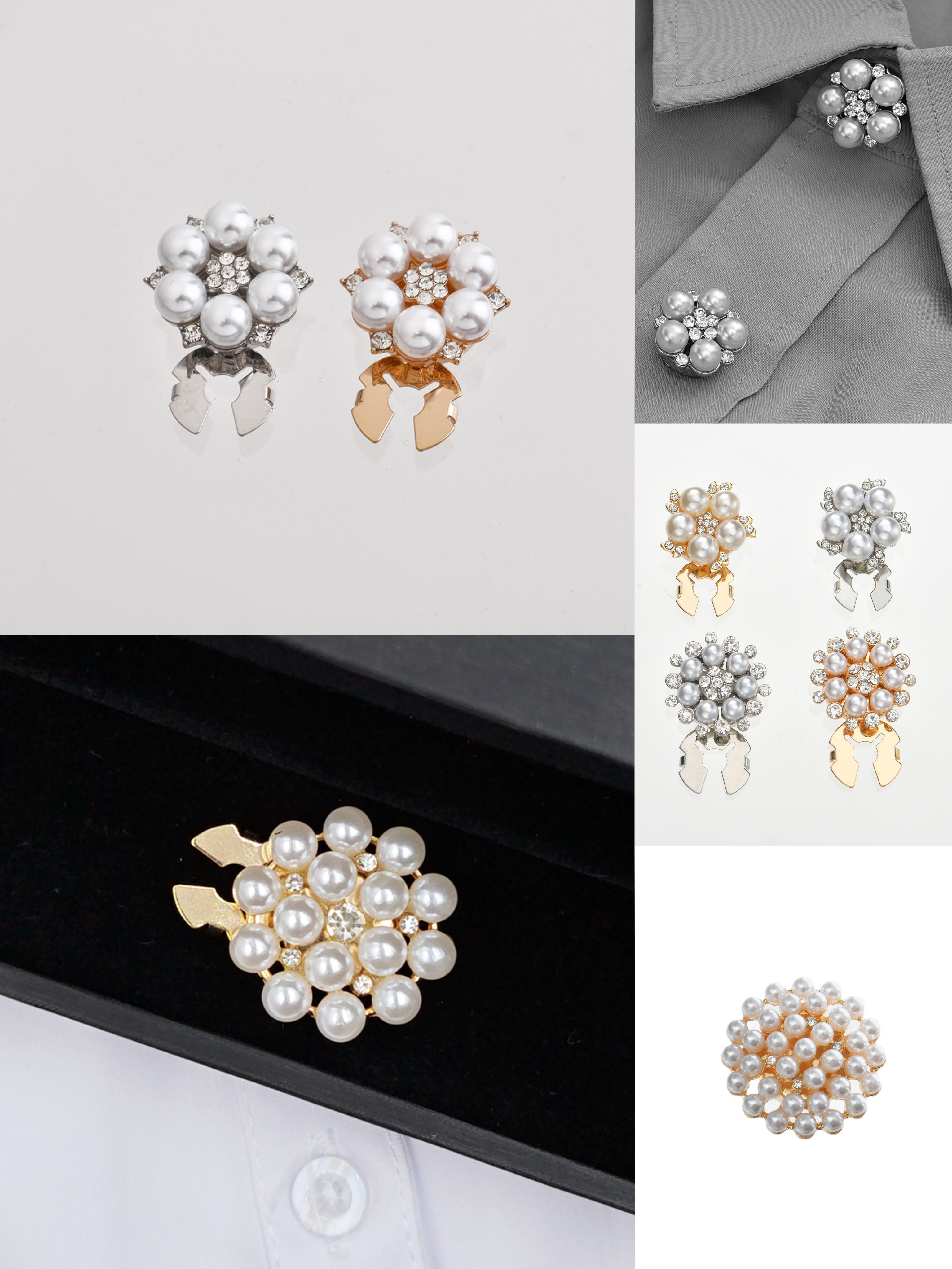 Ins博主同款复古珍珠太阳水钻花朵衬衫西装领扣袖扣免打孔高级感,服饰配件/皮带/帽子/围巾,袖扣,淘宝优惠券,粉丝福利购,淘宝优惠卷