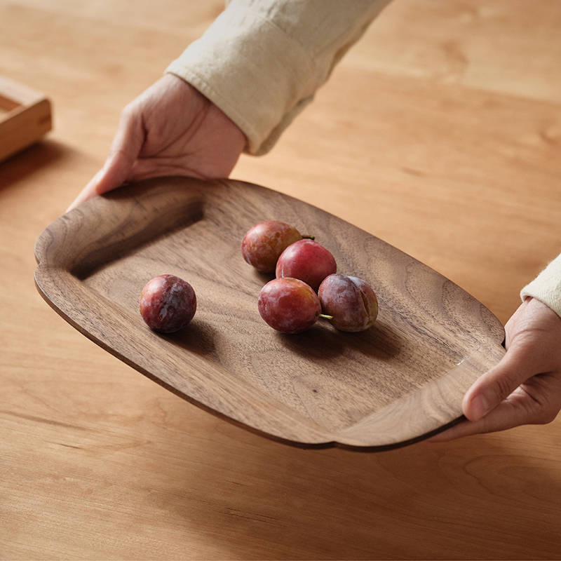 木墨生活 海棠托盘 茶盘托盘木质家用放茶具水杯干泡台原木制盘子