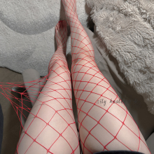 性感火辣红色渔网袜女jk袜子夏季薄款红色镂空破洞连裤袜黑丝诱惑