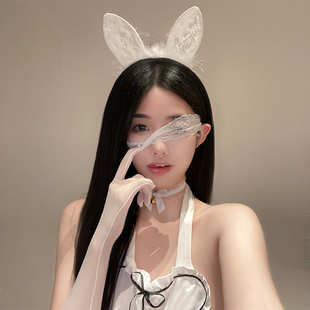 纯欲性感白色蕾丝眼罩发箍氛围感蒙眼面罩猫耳朵发箍cos网红发饰