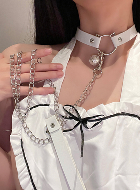 猫咪铃铛项圈女牵引绳choker皮质脖圈颈环猫咪颈带链子情调锁骨链