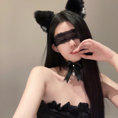 (发箍+项圈)猫耳朵铃铛头箍性感狐狸发卡女蕾丝眼罩可爱发饰装饰