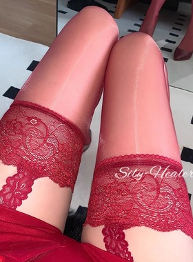 极光红色丝袜蕾丝花边长筒性感黑丝白丝油光超薄一体吊带2024秋冬