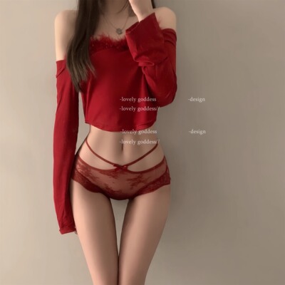 红红火火~本命年红色可爱内裤女性感蕾丝纯欲透明镂空低腰三角裤