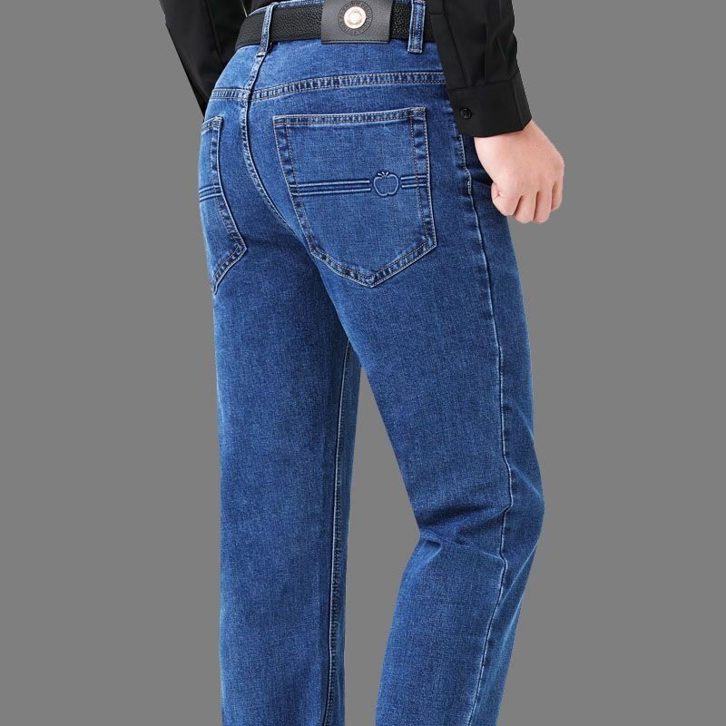 正品苹果牛仔裤男经典秋冬季厚薄中腰弹力宽松裤爸爸商务休闲长裤