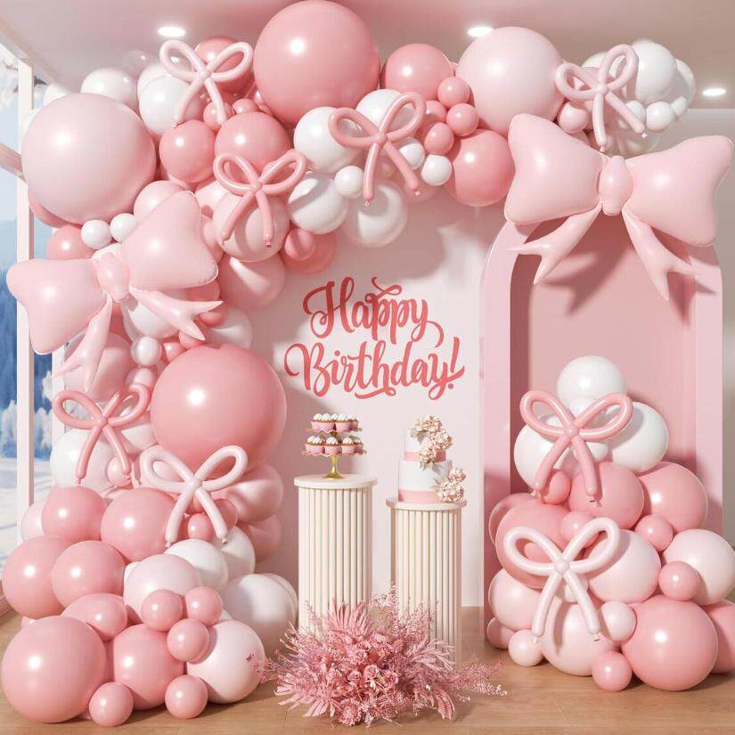 粉色蝴蝶结套装套餐派对开业气球室内布置婚庆婚礼生日派对装饰