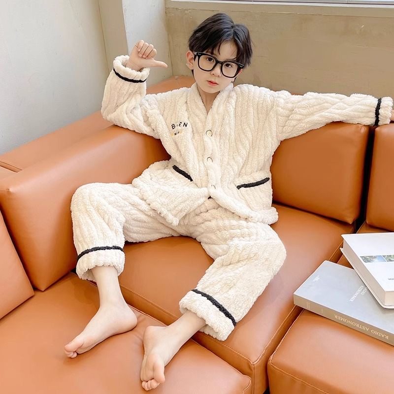 儿童珊瑚绒睡衣秋冬季加厚加绒