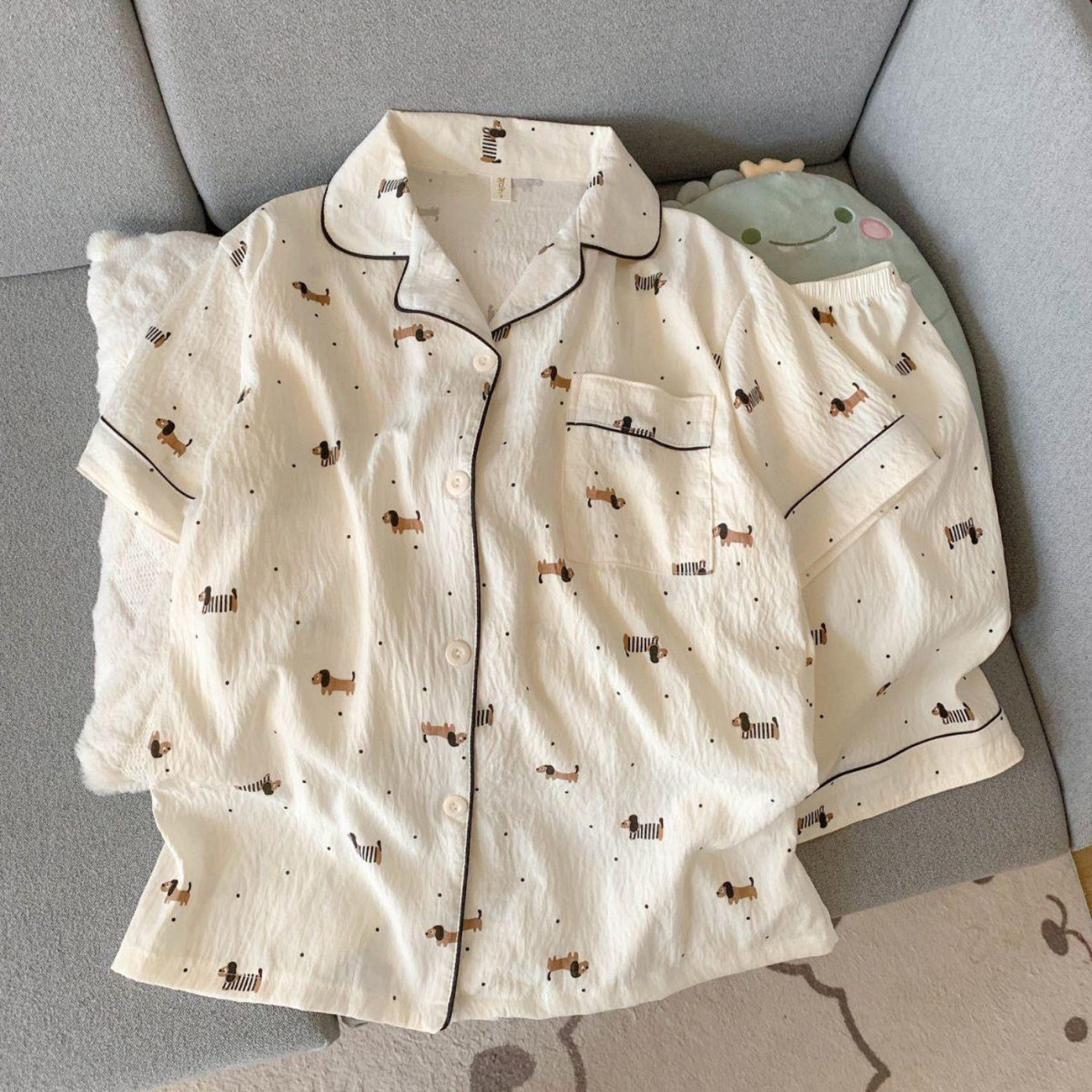 睡衣女款夏季云朵棉短袖韩版薄款甜美学生可爱卡通家居服套装夏天