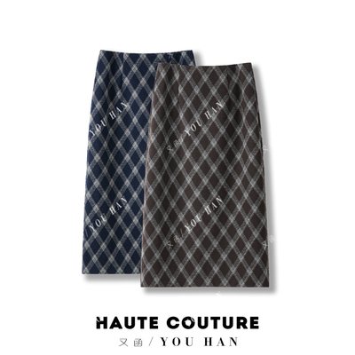 经典显瘦菱形格中长裙复古百搭