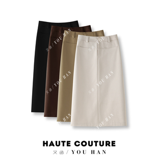 春夏舒柔特半身裙深焙棕高腰A版 休闲气质早秋穿搭暖色高级感开叉