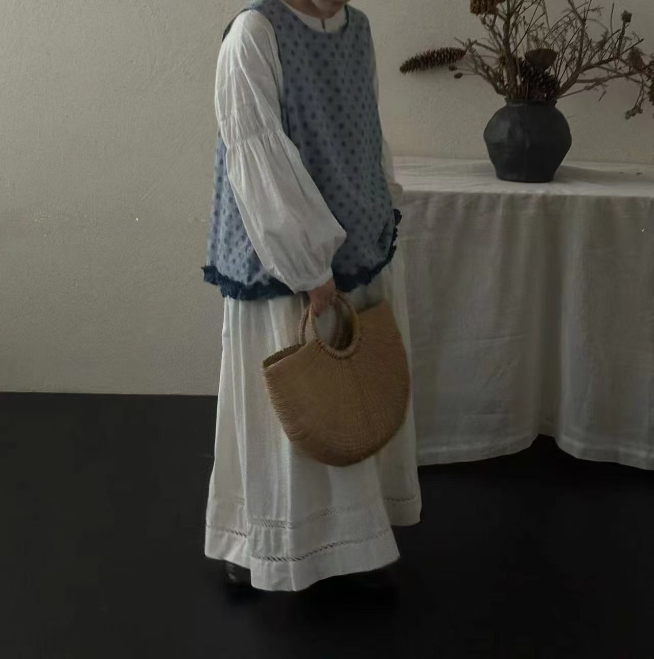 2026秋季新款日系文艺复古宽松显瘦百搭休闲棉麻波点马甲女
