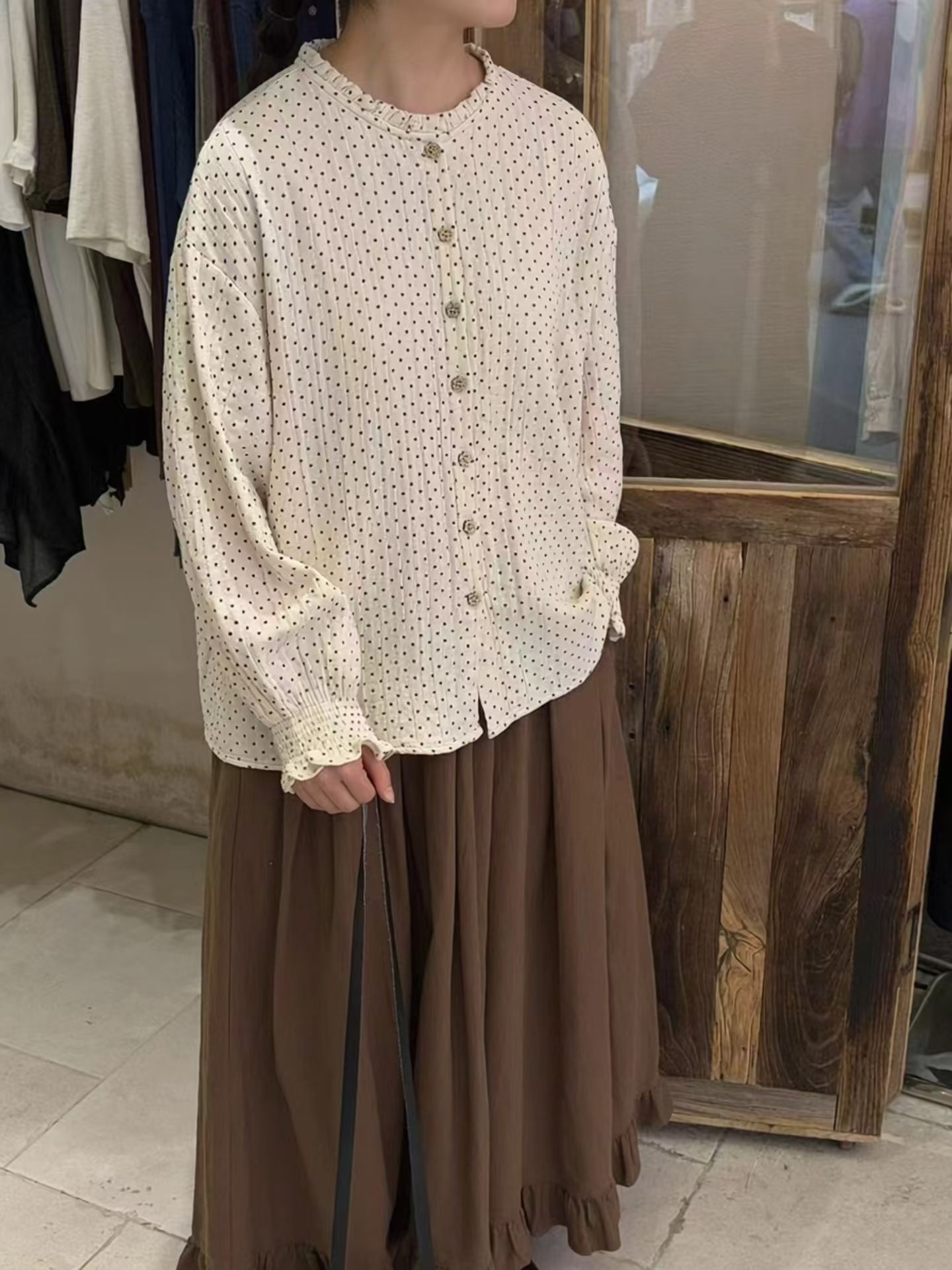 2026秋季新款日系文艺复古宽松显瘦百搭休闲波点衬衫女