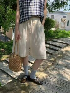 2026新款夏季森系复古文艺百搭显瘦松紧腰苎麻短裤女