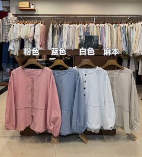 2026春季新款日系文艺复古宽松显瘦百搭拼接棉麻衬衫外套女