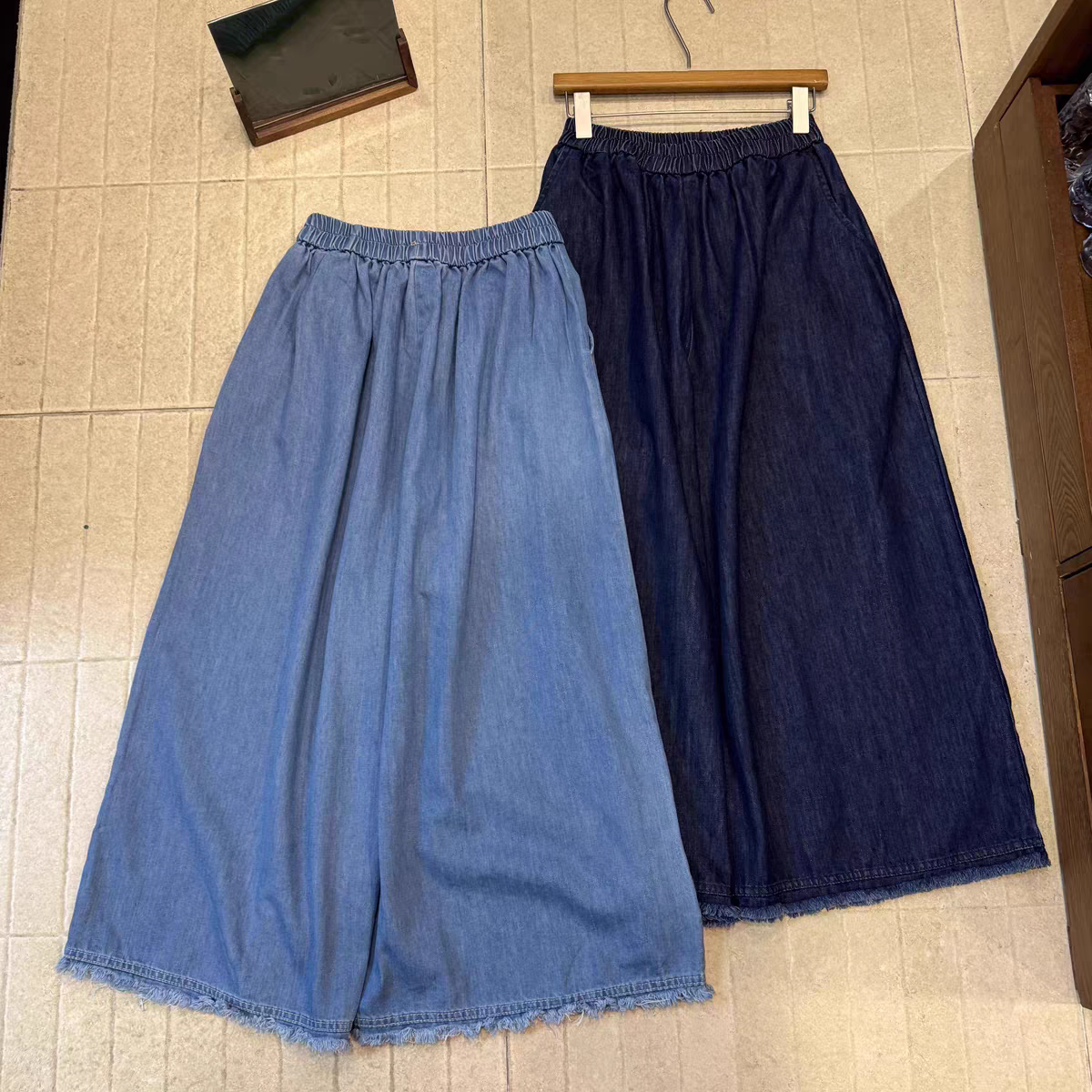 26新早春上新日系简约毛边松紧腰阔腿裤超柔慵懒牛仔裤,女装/女士精品,休闲裤,淘宝优惠券,粉丝福利购,淘宝优惠卷