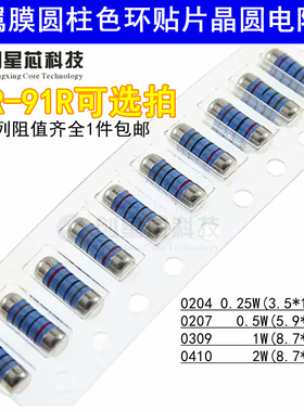10R-91R贴片圆柱晶圆电阻器色环金属膜1% CSR0204/0207/0309/0410