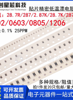 0402/0603/0805/1206贴片精密0.1%低温漂电阻28.7R/287/2.87K/28.