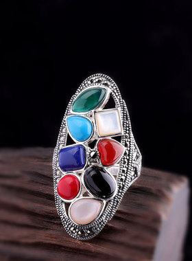 纯银南红玛瑙贝壳夸张女士戒指