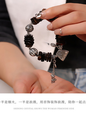 S925纯银复古天然绿玛瑙沉香手链