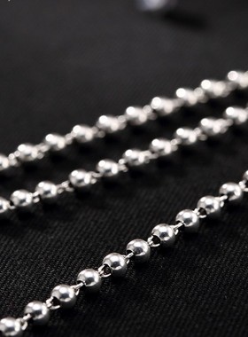 S925纯银个性潮流男女士3-4MM圆珠光珠项链百搭简约锁骨链毛衣链