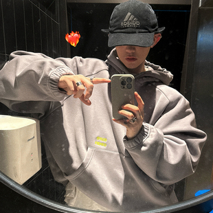 内搭 廓形插肩袖 Aurocean 定染银灰色加绒连帽卫衣500克亲肤绒宽版