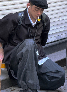 Aurocean宽肩廓形大版学院polo320克重磅珠地oversize黑色短袖T恤