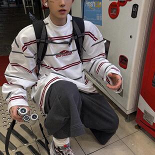 320克重磅纯棉刺绣宽松大版 T恤 定制少年感宽条纹长袖 Aurocean