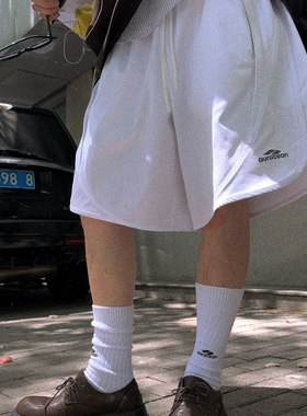 Aurocean 复古少年运动短裤 立体廓形剪裁清凉速干白色五分裤