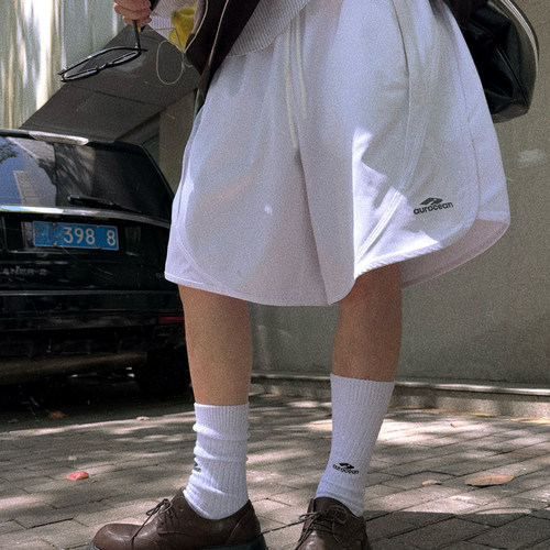 Aurocean 复古少年运动短裤 立体廓形剪裁清凉速干白色五分裤