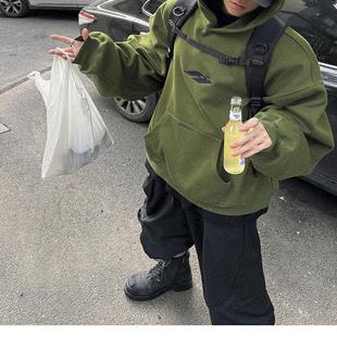 廓形冬季 500克重磅宽版 内搭 暖绿色刺绣加绒连帽卫衣 Aurocean