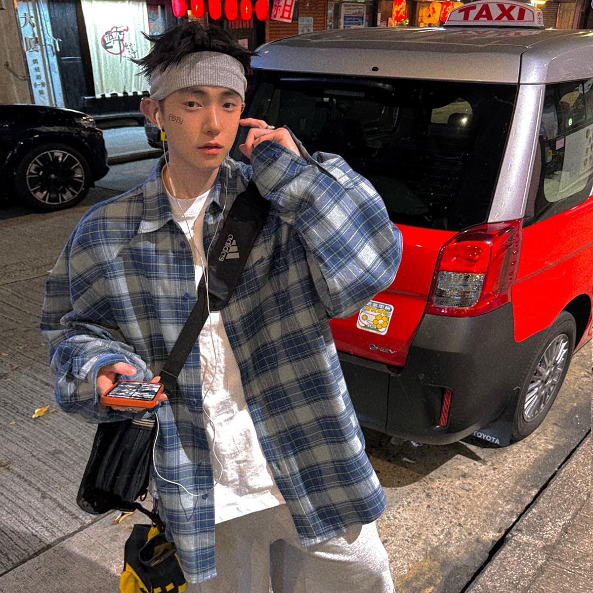 Aurocean宽肩廓形格子衬衫