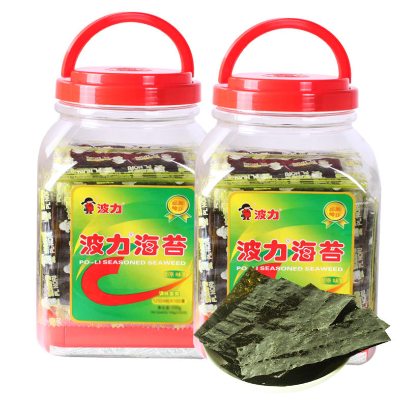 波力海苔75g*1/2罐装零食即食桶装紫菜即食海苔零食