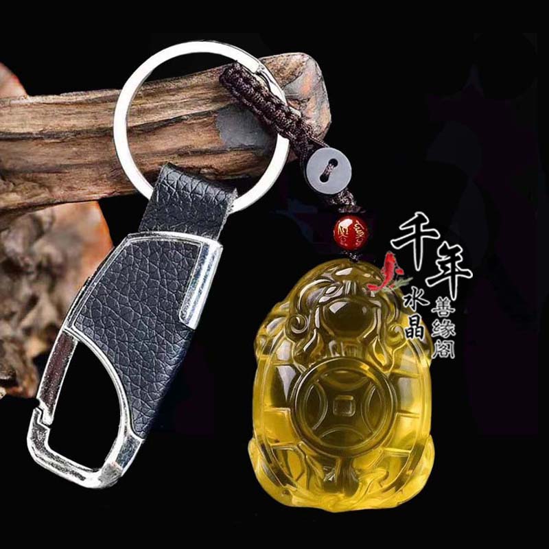 黄水晶白水晶龙龟吊坠开运