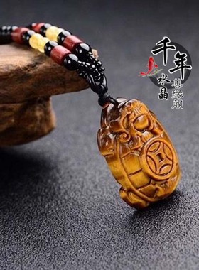 黄虎眼石招财龙龟吊坠虎睛石