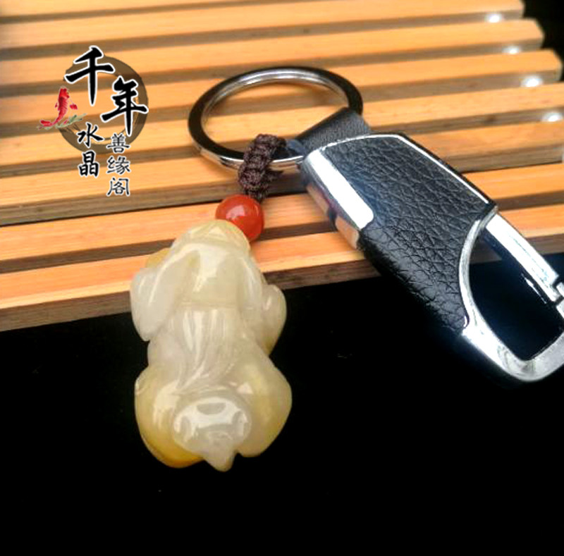 黄玉貔貅钥匙扣振翅得财挂饰汽车
